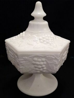 Vintage IMPERIAL GLASS- White Milk Glass Covered Footed Dish